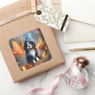 Halloween Bernese Mountain With Pumpkins Scary Square Sticker
