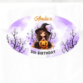 Halloween Birthday Cute Little Witch Oval Sticker