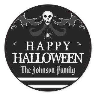 Halloween Black White Skull Label Happy Halloween