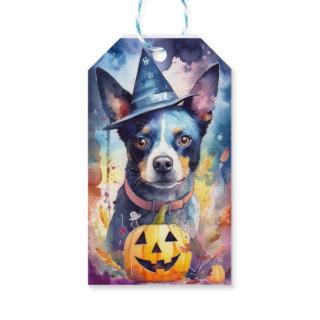 Halloween Blue Heeler With Pumpkins Scary Gift Tags
