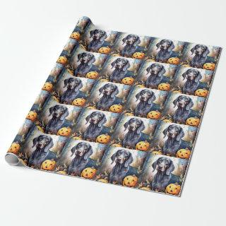 Halloween Bluetick Coonhound With Pumpkins Scary