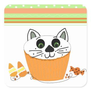 Halloween Cat Cupcake Square Sticker