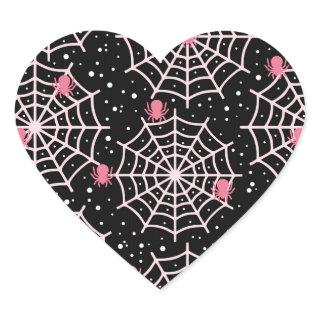 Halloween Cobwebs & Spiders Pattern Heart Sticker