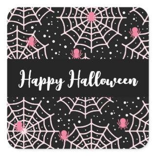 Halloween Cobwebs & Spiders Pattern Square Sticker