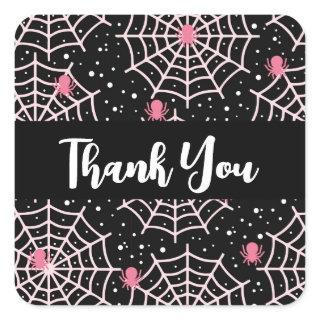 Halloween Cobwebs & Spiders Pattern Thank You Square Sticker