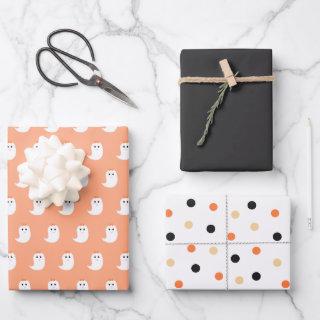 Halloween Cute Ghosts Black and Orange Wrapping Pa  Sheets