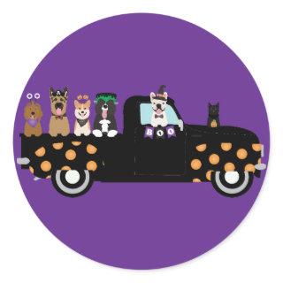 Halloween Dogs In A Pickup Truck Classic Round Sticker