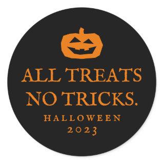 Halloween funny all treats no tricks favor sticker