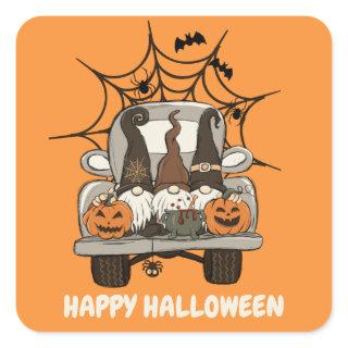 Halloween Gnomes in Spider Web Truck Square Sticker