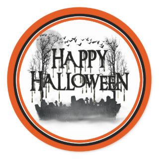 Halloween Graveyard Scene Silhouette Classic Round Sticker