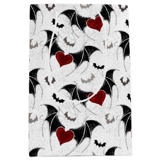 Halloween heart with black bat wings medium gift bag