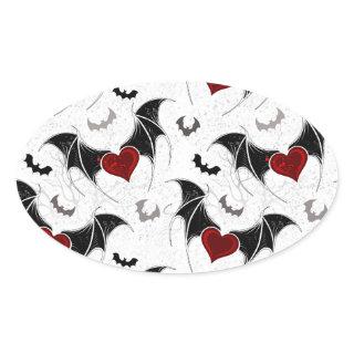 Halloween heart with black bat wings oval sticker