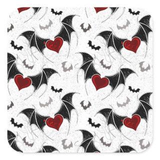 Halloween heart with black bat wings square sticker