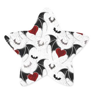 Halloween heart with black bat wings star sticker