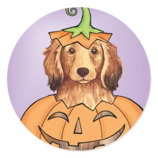 Halloween Longhaired Dachshund Classic Round Sticker