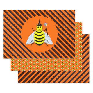 Halloween Magic Bee Witch Orange and Black Stripes  Sheets
