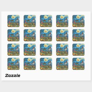 HALLOWEEN PARADE Witch Giraffe Bear Zebra Skellies Square Sticker