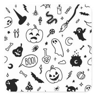 halloween party doodle pattern square sticker