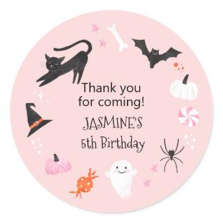 Halloween Pink Birthday Party Favor   Classic Round Sticker