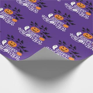 Halloween pumpkins ghosts bats fun purple pattern