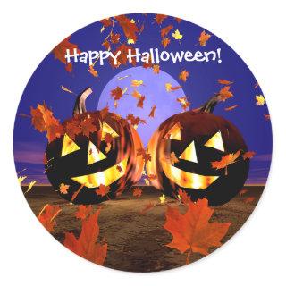 Halloween Pumpkins Playing Classic Round Sticker