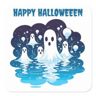 Halloween Sheet faced ghosts Square Sticker