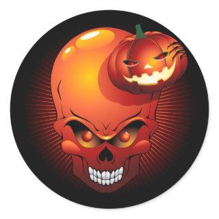 Halloween Skull and Pumpkin  Classic Round Sticker