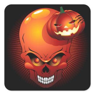 Halloween Skull and Pumpkin   Square Sticker