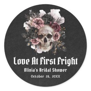 Halloween Skull Love At First Fright Bridal Shower Classic Round Sticker