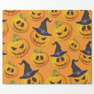 Halloween Spooky Pumpkin Witch Hat Orange Pattern