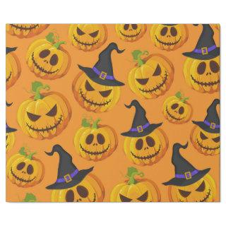 Halloween Spooky Pumpkin Witch Hat Orange Pattern