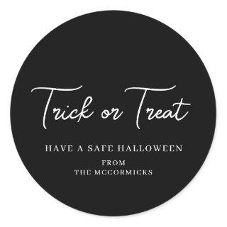 Halloween Trick or Treat Script Party Favor Classic Round Sticker