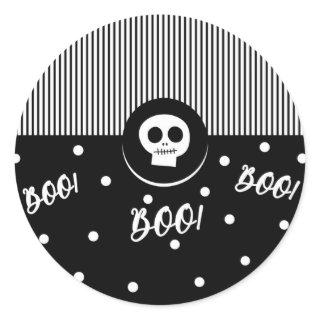 Halloween Whimsical Boo Skull Black & White Party Classic Round Sticker