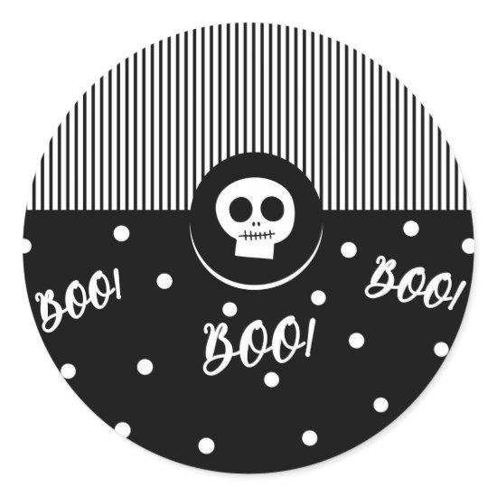 Halloween Whimsical Boo Skull Black & White Party Classic Round Sticker