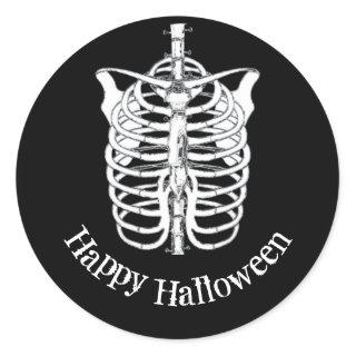 Halloween Whimsical Spooky Skeleton Black Classic Round Sticker