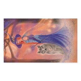 Halloween witch and wolf by Renee Lavoie  Rectangular Sticker
