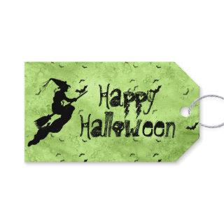 Halloween Witch & Bats Silhouette Green Grunge Gift Tags