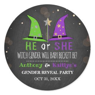 Halloween Witch Gender Reveal Party Classic Round Sticker