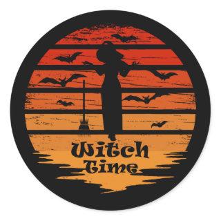 Halloween witch season time classic round sticker