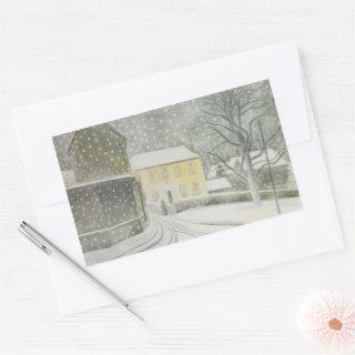 Halstead Road in Snow (by Eric Ravilious) Rectangular Sticker