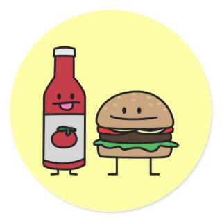 Hamburger and Ketchup fast food buddies bun patty Classic Round Sticker