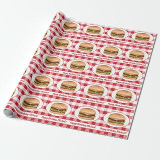 Hamburger Food On Red Gingham And Custom Text