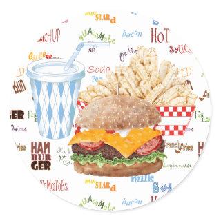 Hamburger Fries Fast Food BBQ Diner Classic Round Sticker