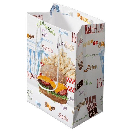 Hamburger Fries Fast Food BBQ Diner Medium Gift Bag