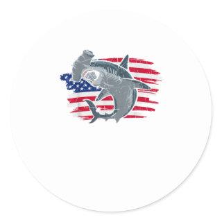 Hammerhead Shark Vintage USA Flag 4th Of July D Classic Round Sticker