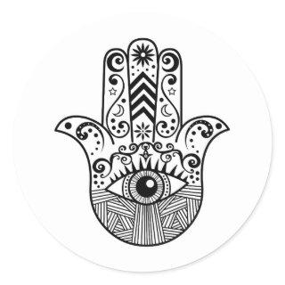 Hamsa Hand Black and White Classic Round Sticker