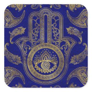 Hamsa Hand  - gold on lapis lazuli Square Sticker