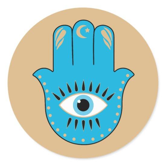 Hamsa Hand Greek Evil Eye Blue Classic Round Sticker