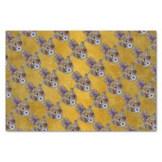 Hamsa Hearts Flowers Opal Art on Gold Tissue Paper