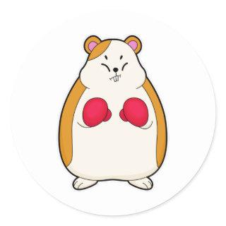 Hamster as Boxer with Boxing gloves Classic Round Sticker